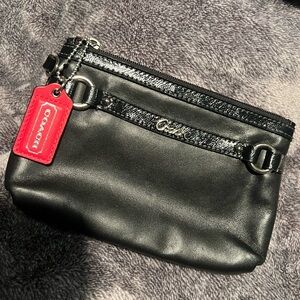 Coach black leather wristlet